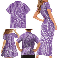 Polynesia Plumeria Lei Family Matching Short Sleeve Bodycon Dress and Hawaiian Shirt Periwinkle Curves Motif LT7 - Polynesian Pride
