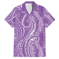 Polynesia Plumeria Lei Family Matching Short Sleeve Bodycon Dress and Hawaiian Shirt Periwinkle Curves Motif LT7 Dad's Shirt - Short Sleeve Periwinkle - Polynesian Pride