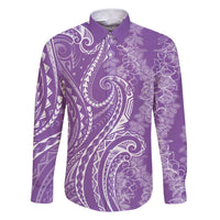 Polynesia Plumeria Lei Family Matching Short Sleeve Bodycon Dress and Hawaiian Shirt Periwinkle Curves Motif LT7 Dad's Shirt - Long Sleeve Periwinkle - Polynesian Pride
