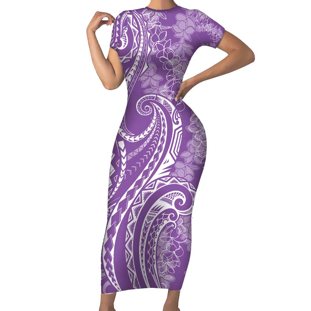 Polynesia Plumeria Lei Family Matching Short Sleeve Bodycon Dress and Hawaiian Shirt Periwinkle Curves Motif LT7 Mom's Dress Periwinkle - Polynesian Pride