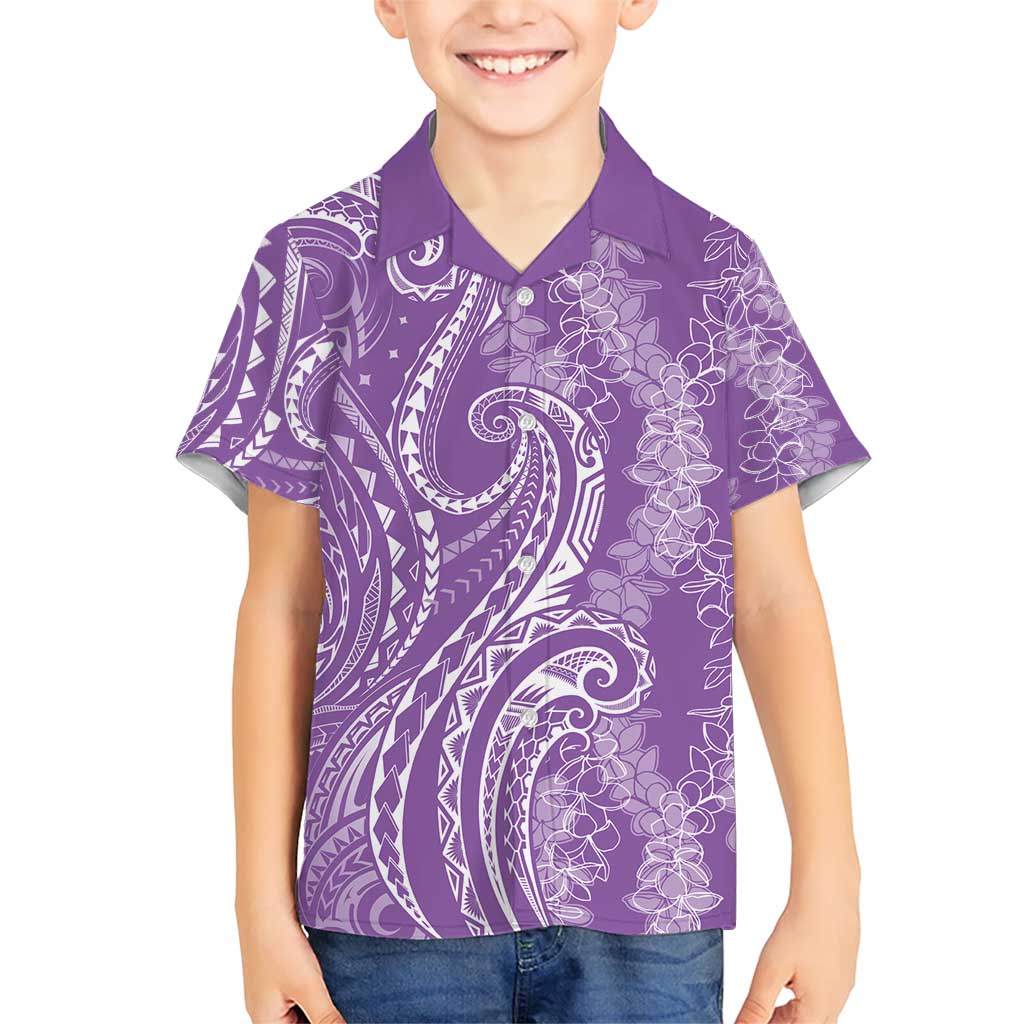 Polynesia Plumeria Lei Family Matching Short Sleeve Bodycon Dress and Hawaiian Shirt Periwinkle Curves Motif LT7 Son's Shirt Periwinkle - Polynesian Pride