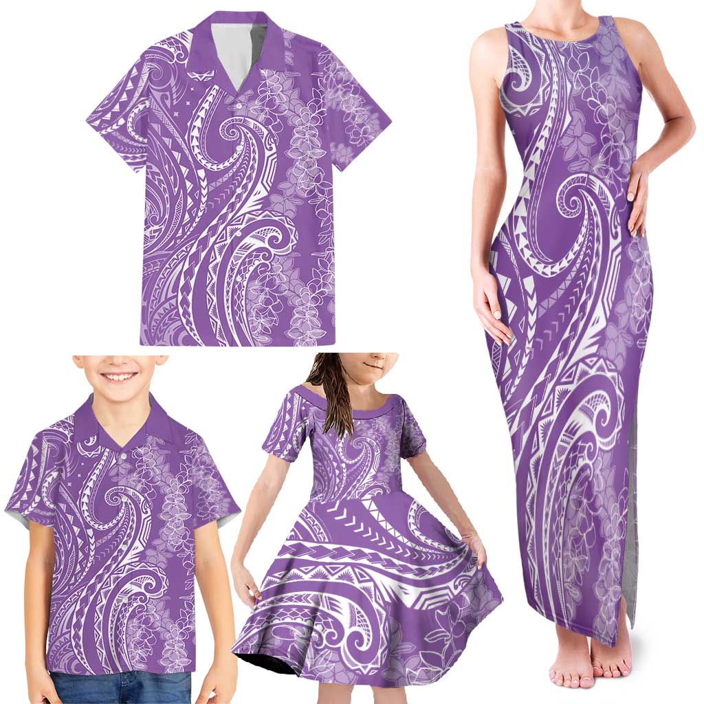 Polynesia Plumeria Lei Family Matching Tank Maxi Dress and Hawaiian Shirt Periwinkle Curves Motif LT7 - Polynesian Pride