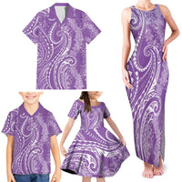 Polynesia Plumeria Lei Family Matching Tank Maxi Dress and Hawaiian Shirt Periwinkle Curves Motif LT7 - Polynesian Pride