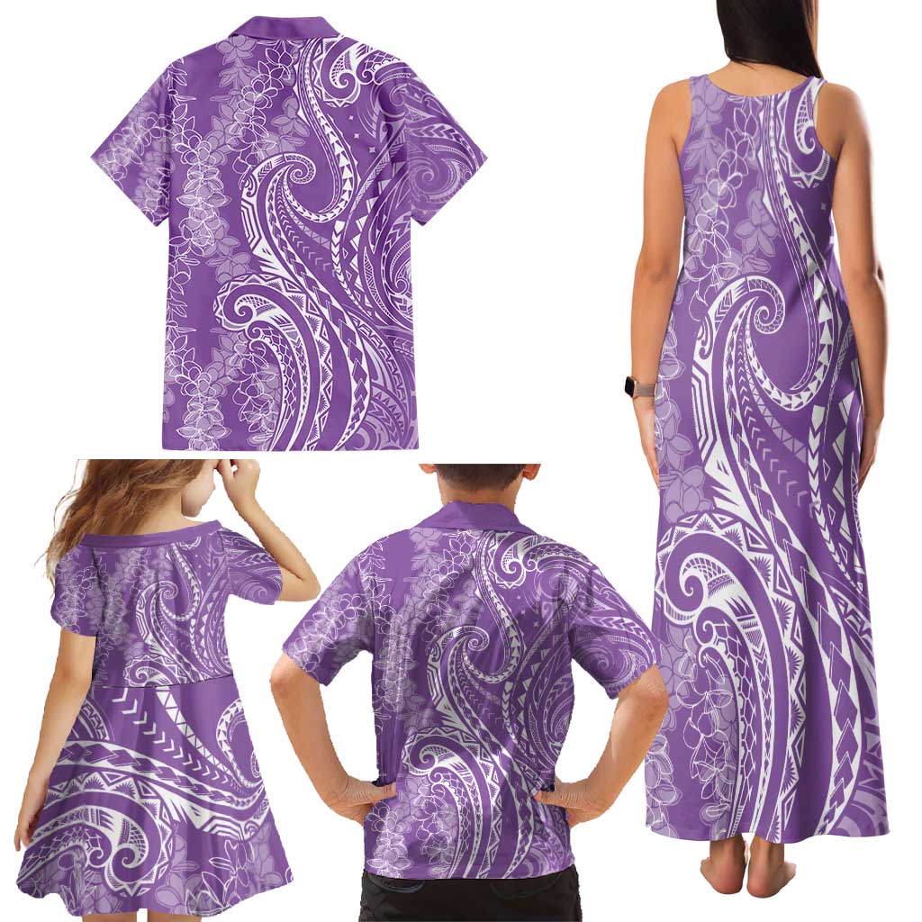 Polynesia Plumeria Lei Family Matching Tank Maxi Dress and Hawaiian Shirt Periwinkle Curves Motif LT7 - Polynesian Pride