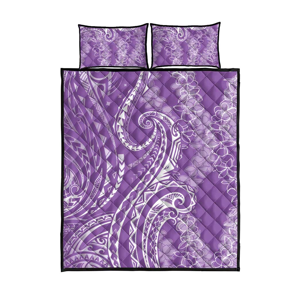 Polynesia Plumeria Lei Quilt Bed Set Periwinkle Curves Motif
