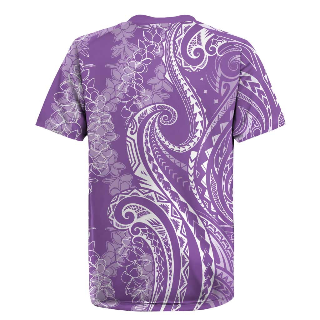 Polynesia Plumeria Lei Rugby Jersey Periwinkle Curves Motif