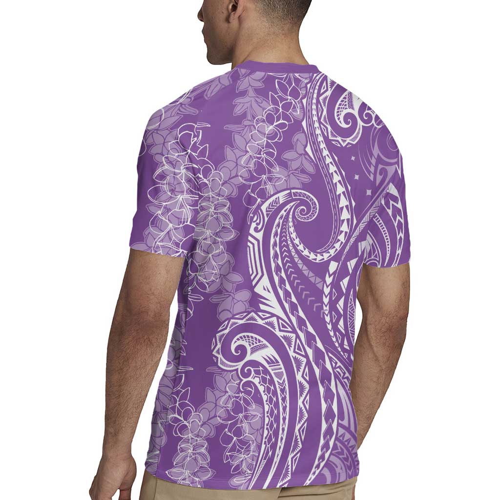 Polynesia Plumeria Lei Rugby Jersey Periwinkle Curves Motif