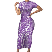 Polynesia Plumeria Lei Short Sleeve Bodycon Dress Periwinkle Curves Motif LT7 Long Dress Periwinkle - Polynesian Pride