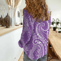 Polynesia Plumeria Lei Women Casual Shirt Periwinkle Curves Motif
