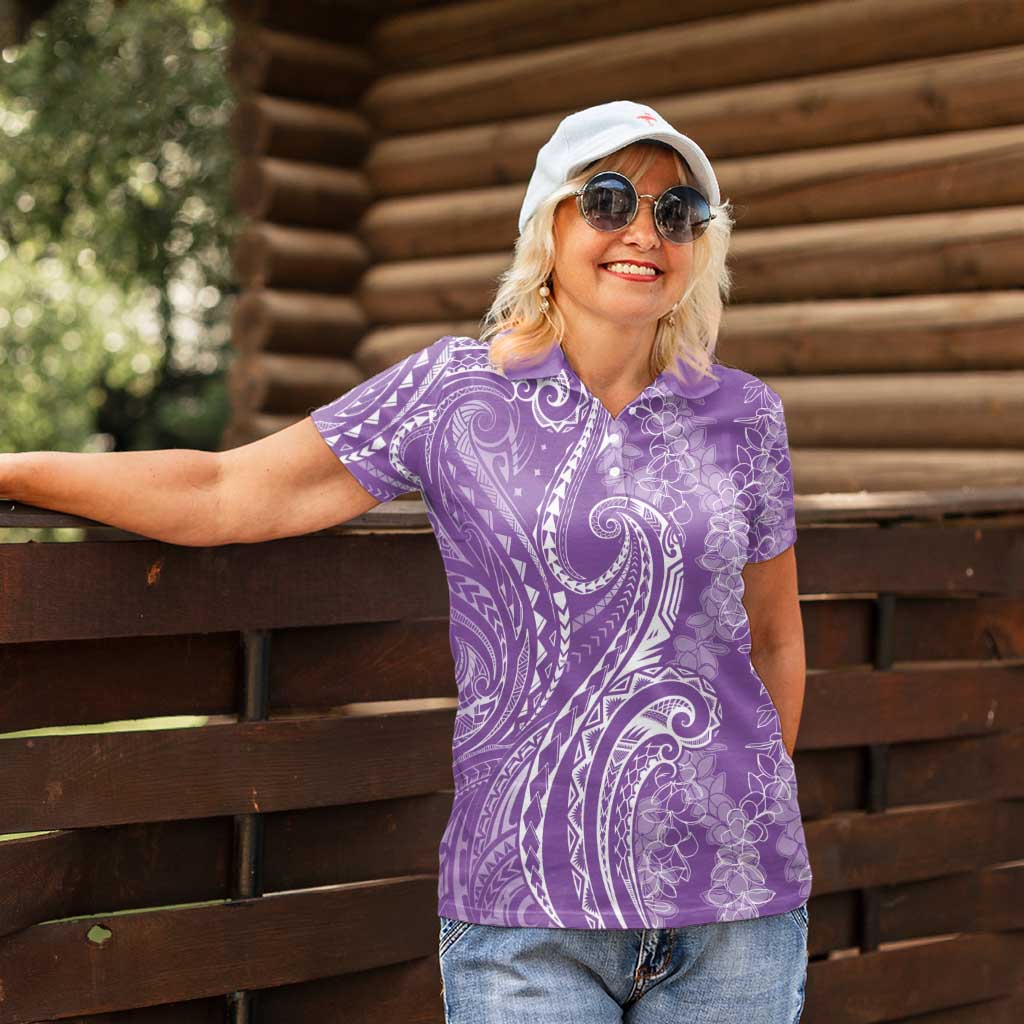 Polynesia Plumeria Lei Women Polo Shirt Periwinkle Curves Motif