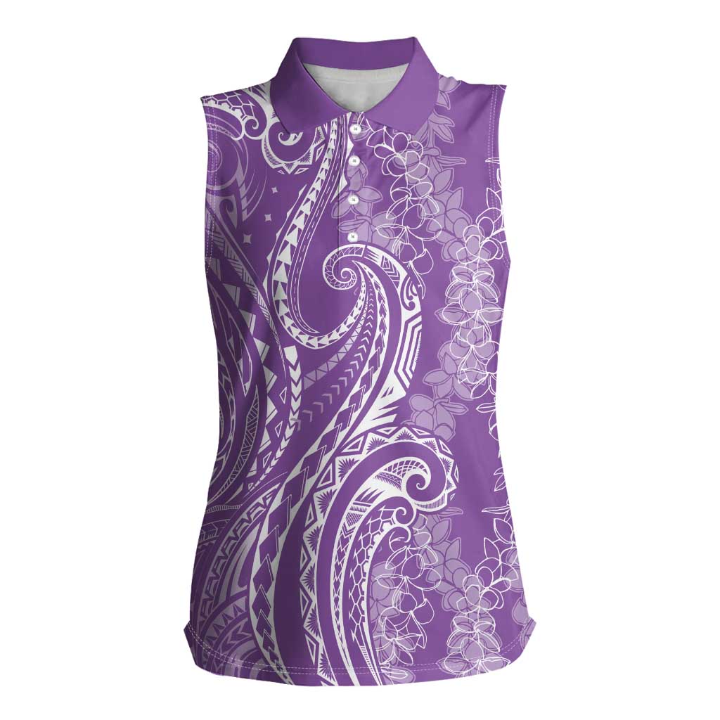 Polynesia Plumeria Lei Women Sleeveless Polo Shirt Periwinkle Curves Motif