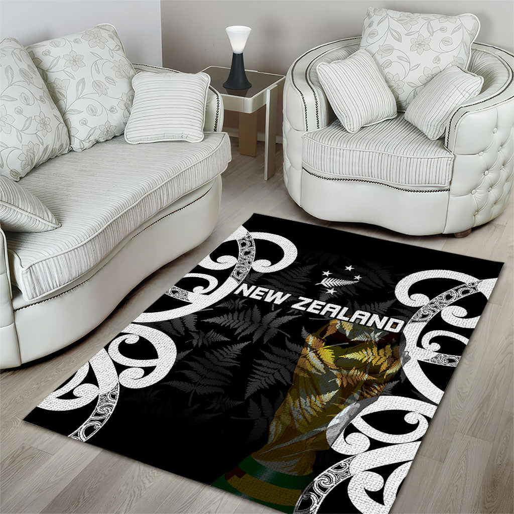 New Zealand WC2026 Black Area Rug Silver Fern