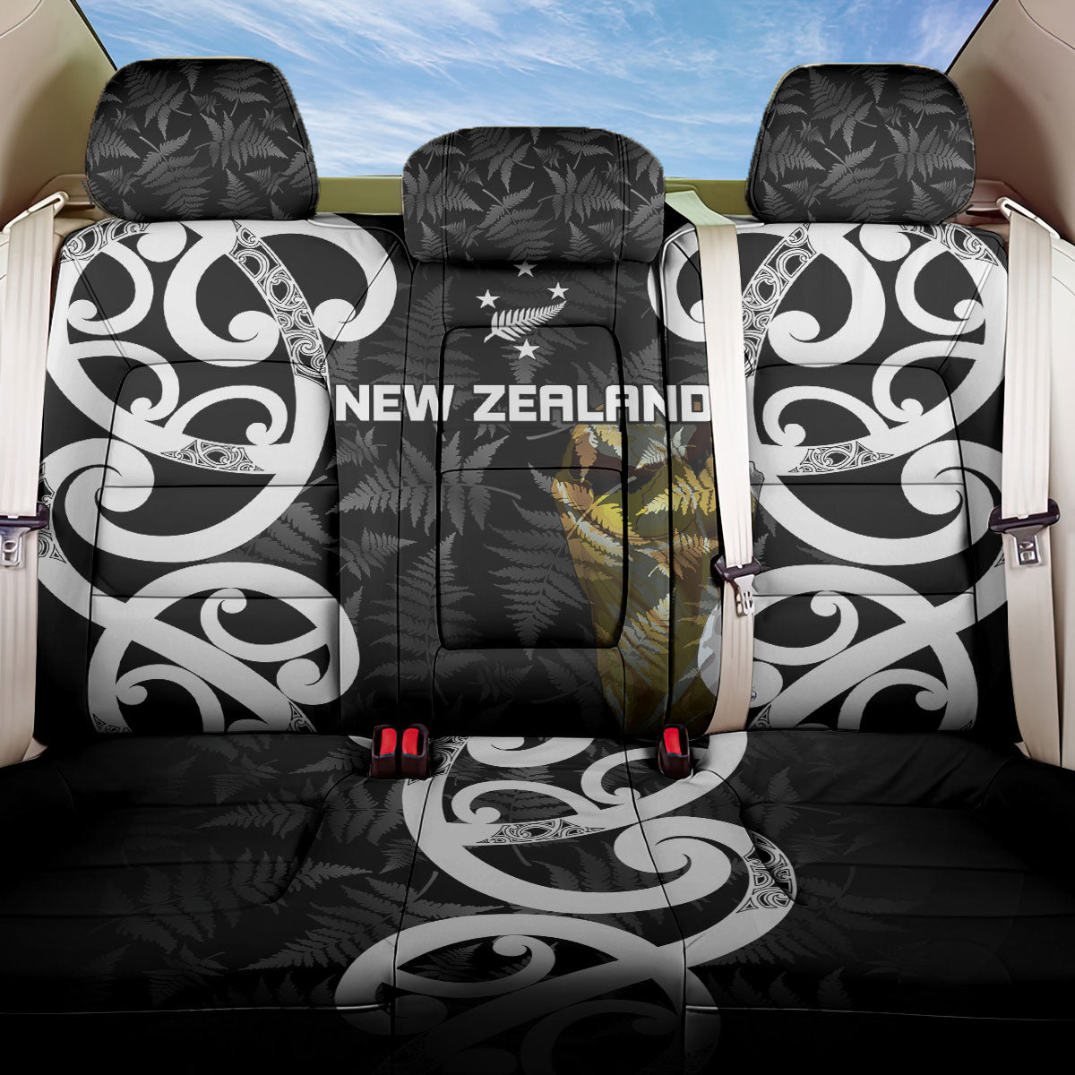 New Zealand WC2026 Black Back Car Seat Cover Silver Fern