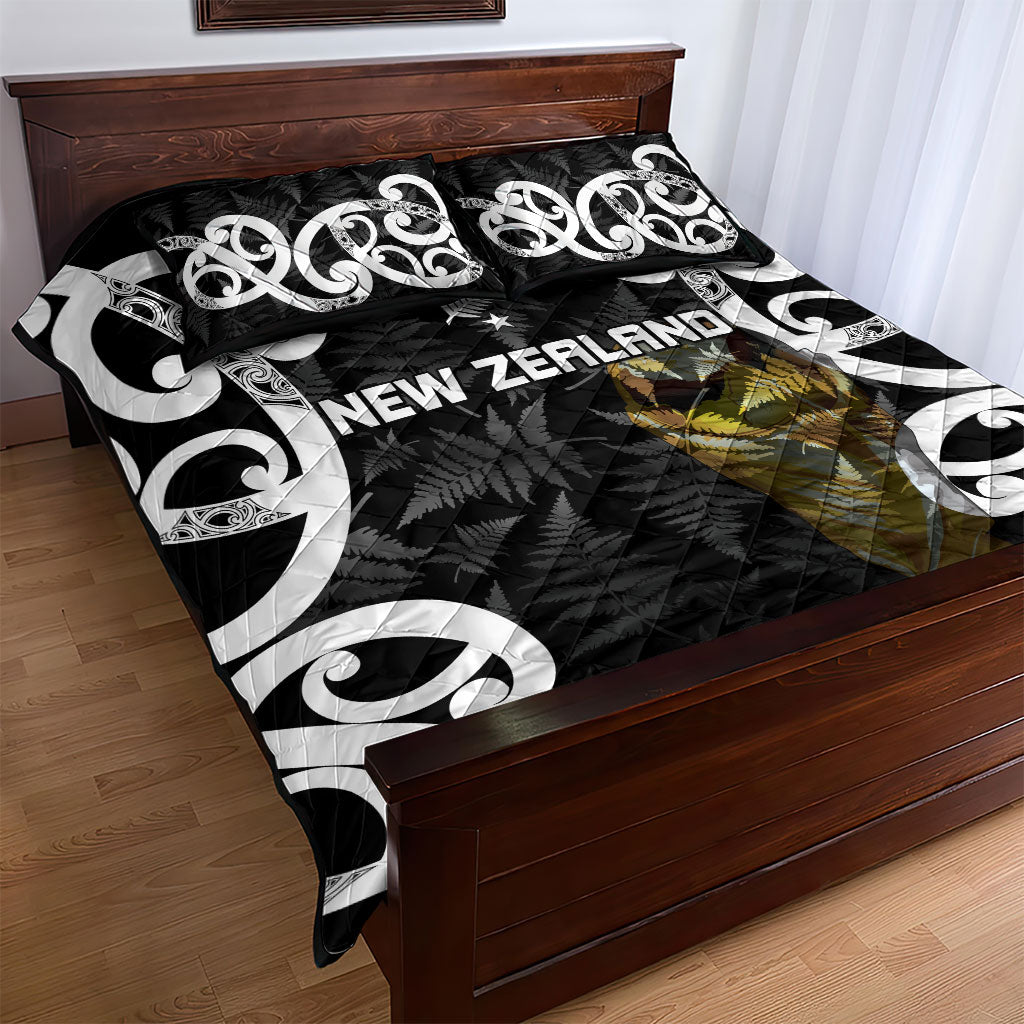 New Zealand WC2026 Black Quilt Bed Set Silver Fern