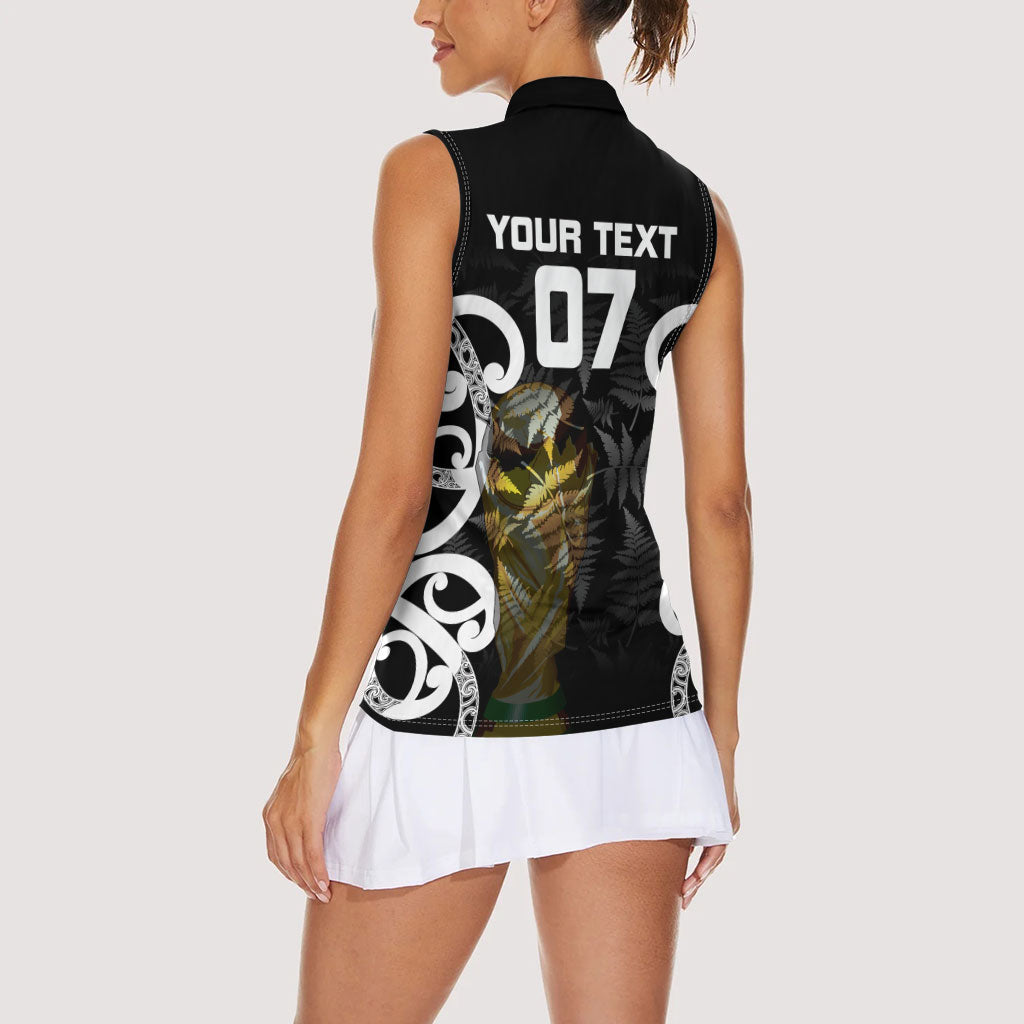 New Zealand WC2026 Custom Black Women Sleeveless Polo Shirt Silver Fern