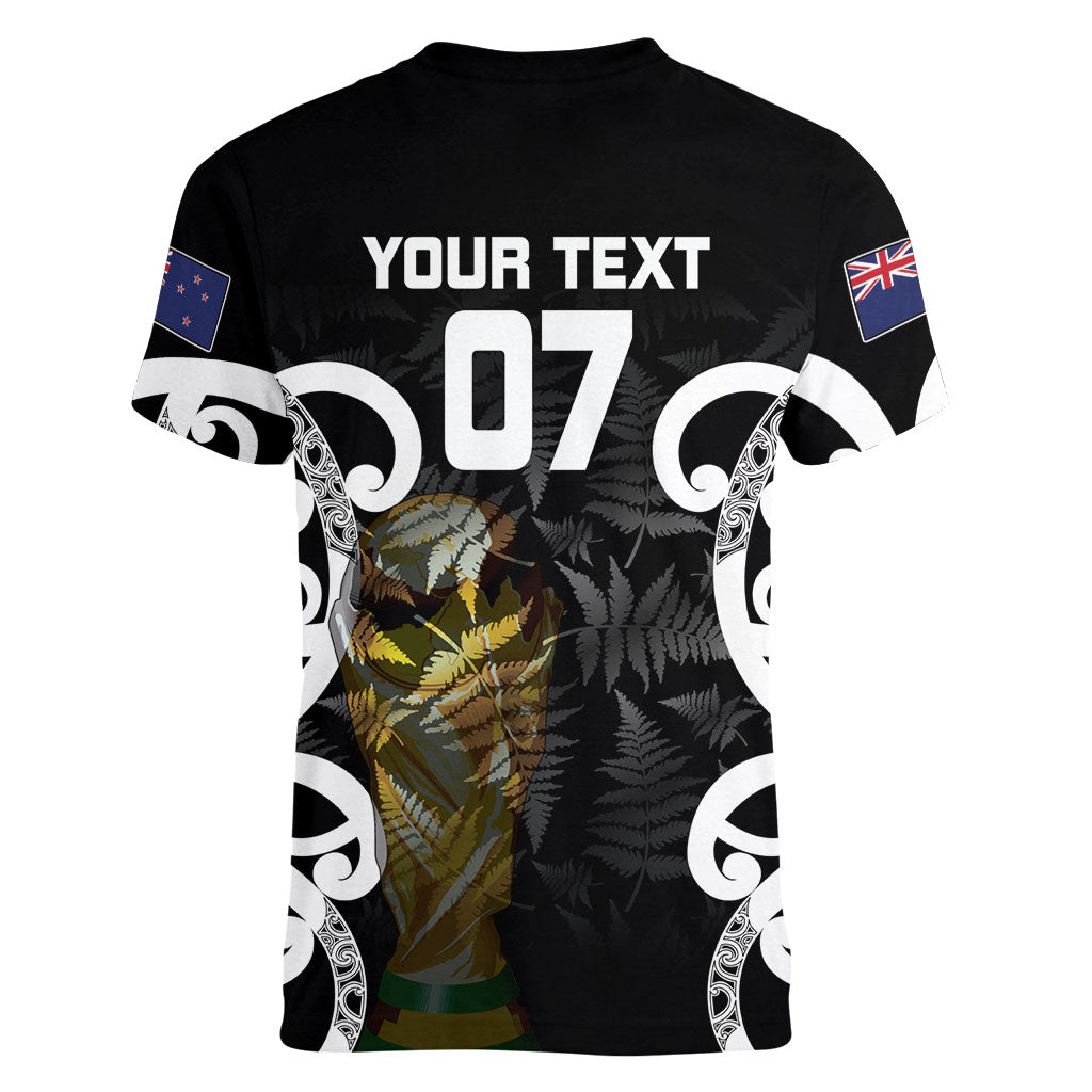 New Zealand WC2026 Custom Black Women V-Neck T-Shirt Silver Fern