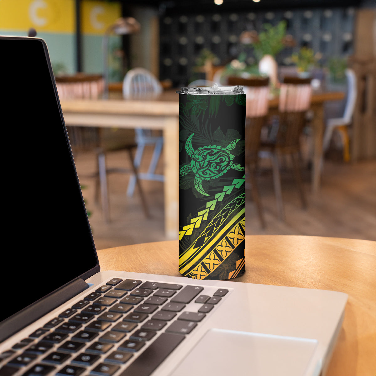 Polynesian Pride Skinny Tumbler Turtle Hibiscus Luxury Style - Reggae Ver2
