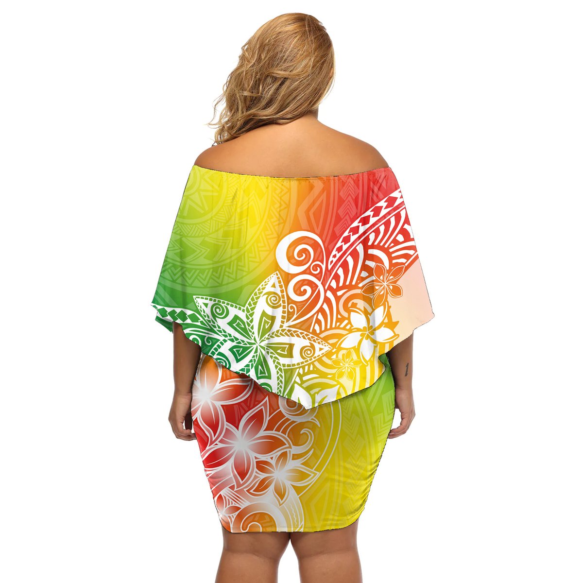 Polynesia Off Shoulder Short Dress Plumeria Reggae Curves LT7 - Polynesian Pride