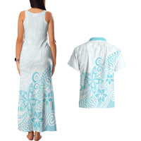 Polynesia Couples Matching Tank Maxi Dress and Hawaiian Shirt Plumeria Turquoise Curves LT7 - Polynesian Pride