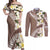 Aloha Hawaii Festive Couples Matching Off Shoulder Maxi Dress and Long Sleeve Button Shirt Frangipani Lace Classic - Beige