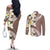 Aloha Hawaii Festive Couples Matching Off The Shoulder Long Sleeve Dress and Long Sleeve Button Shirt Frangipani Lace Classic - Beige