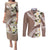 Aloha Hawaii Festive Couples Matching Puletasi and Long Sleeve Button Shirt Frangipani Lace Classic - Beige