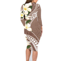 Aloha Hawaii Festive Family Matching Long Sleeve Bodycon Dress and Hawaiian Shirt Frangipani Lace Classic - Beige LT7 - Polynesian Pride