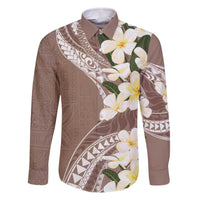 Aloha Hawaii Festive Family Matching Off The Shoulder Long Sleeve Dress and Hawaiian Shirt Frangipani Lace Classic - Beige LT7 Dad's Shirt - Long Sleeve Beige - Polynesian Pride