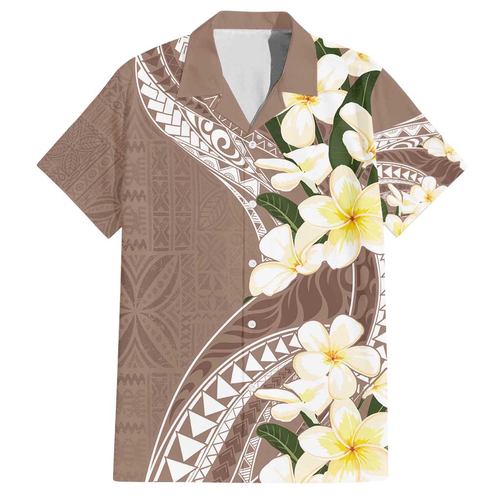 Aloha Hawaii Festive Family Matching Off Shoulder Maxi Dress and Hawaiian Shirt Frangipani Lace Classic - Beige LT7 Dad's Shirt - Short Sleeve Beige - Polynesian Pride