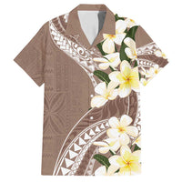 Aloha Hawaii Festive Family Matching Off Shoulder Maxi Dress and Hawaiian Shirt Frangipani Lace Classic - Beige LT7 Dad's Shirt - Short Sleeve Beige - Polynesian Pride