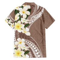 Aloha Hawaii Festive Family Matching Off Shoulder Short Dress and Hawaiian Shirt Frangipani Lace Classic - Beige LT7 - Polynesian Pride