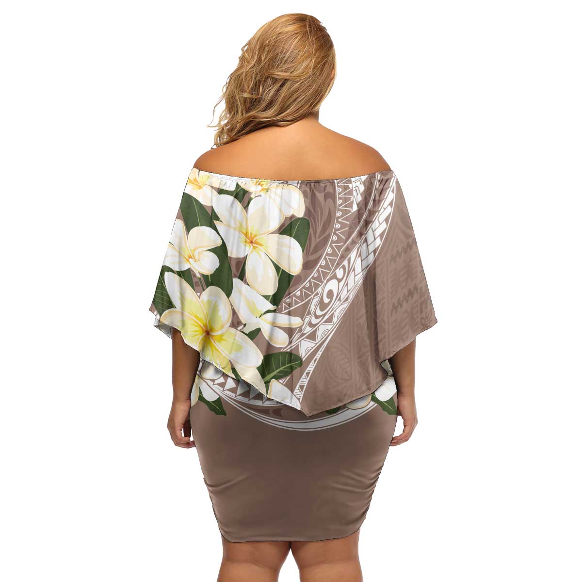 Aloha Hawaii Festive Family Matching Off Shoulder Short Dress and Hawaiian Shirt Frangipani Lace Classic - Beige LT7 - Polynesian Pride