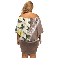 Aloha Hawaii Festive Family Matching Off Shoulder Short Dress and Hawaiian Shirt Frangipani Lace Classic - Beige LT7 - Polynesian Pride