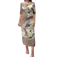 Aloha Hawaii Festive Family Matching Puletasi and Hawaiian Shirt Frangipani Lace Classic - Beige LT7 Mom's Dress Beige - Polynesian Pride