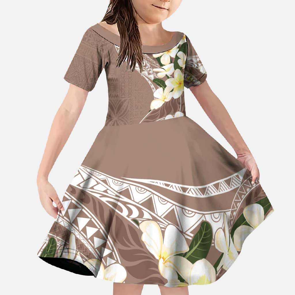 Aloha Hawaii Festive Family Matching Summer Maxi Dress and Hawaiian Shirt Frangipani Lace Classic - Beige LT7 Daughter's Dress Beige - Polynesian Pride
