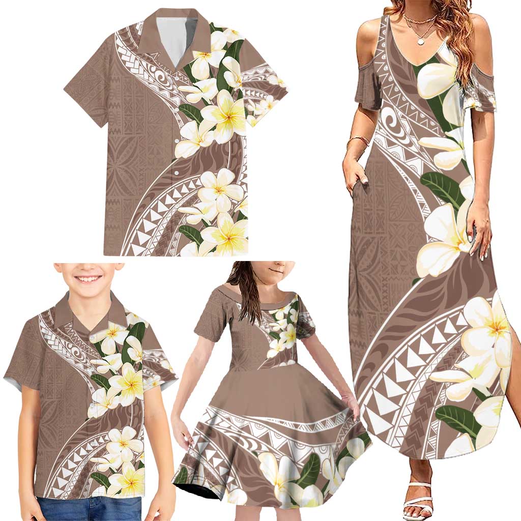 Aloha Hawaii Festive Family Matching Summer Maxi Dress and Hawaiian Shirt Frangipani Lace Classic - Beige LT7 - Polynesian Pride