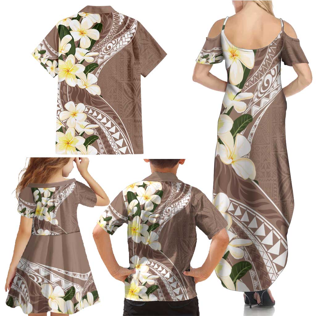 Aloha Hawaii Festive Family Matching Summer Maxi Dress and Hawaiian Shirt Frangipani Lace Classic - Beige LT7 - Polynesian Pride
