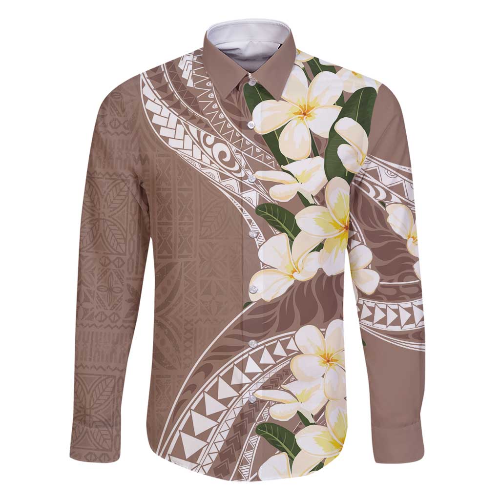 Aloha Hawaii Festive Family Matching Summer Maxi Dress and Hawaiian Shirt Frangipani Lace Classic - Beige LT7 Dad's Shirt - Long Sleeve Beige - Polynesian Pride