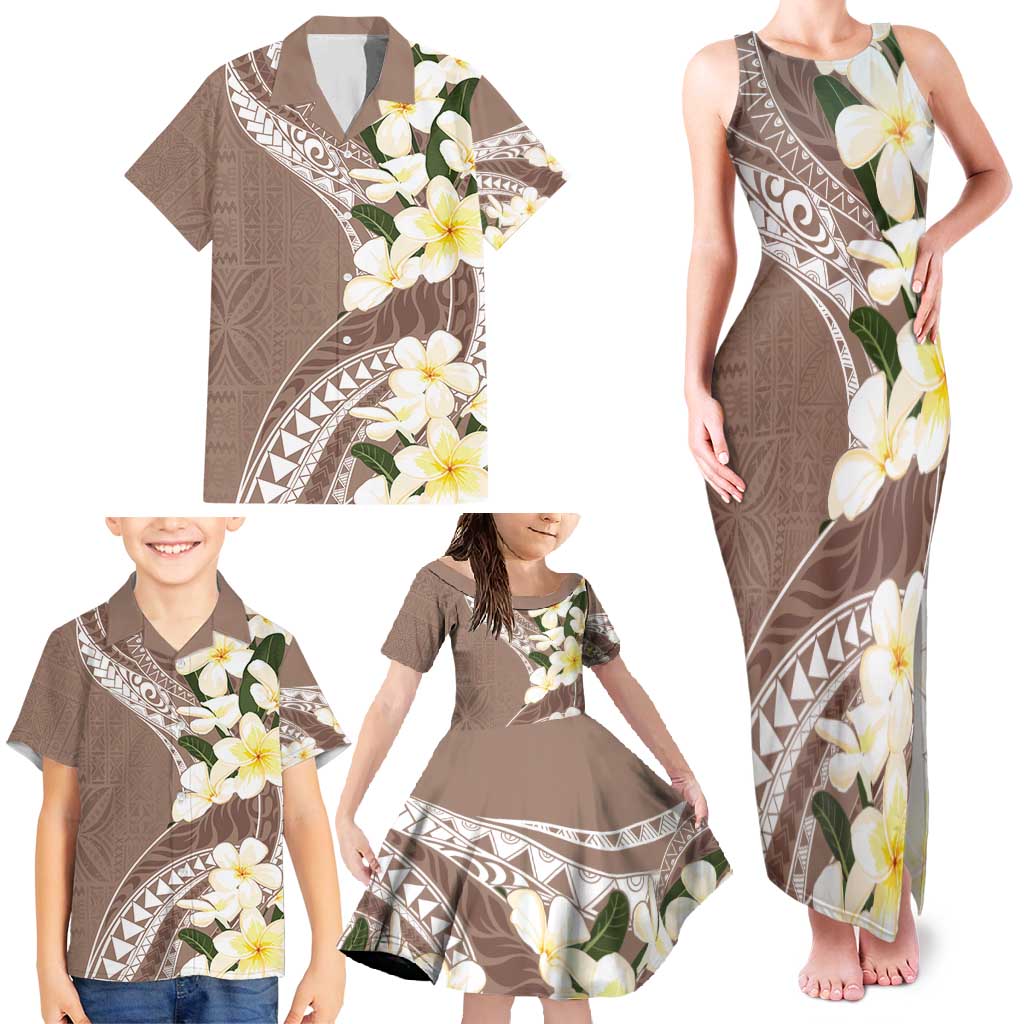 Aloha Hawaii Festive Family Matching Tank Maxi Dress and Hawaiian Shirt Frangipani Lace Classic - Beige LT7 - Polynesian Pride