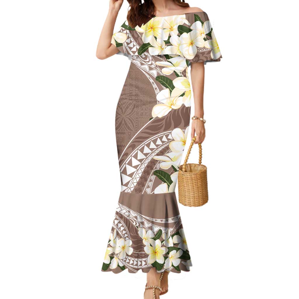 Aloha Hawaii Festive Mermaid Dress Frangipani Lace Classic - Beige LT7 Women Beige - Polynesian Pride