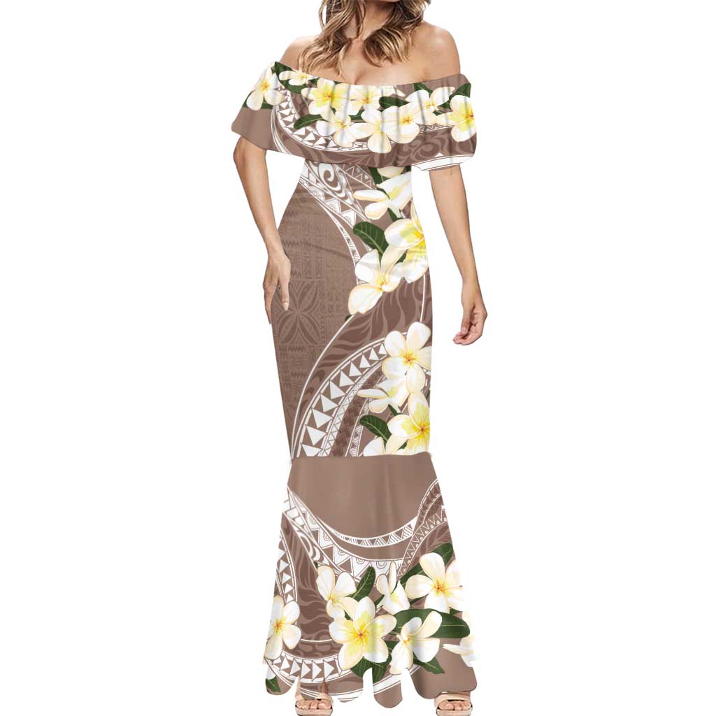 Aloha Hawaii Festive Mermaid Dress Frangipani Lace Classic - Beige LT7 - Polynesian Pride