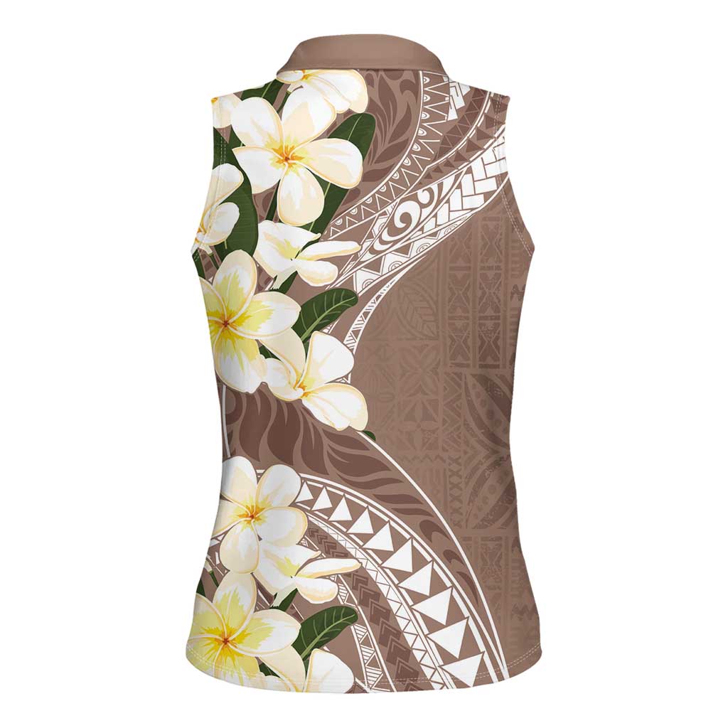 Aloha Hawaii Festive Women Sleeveless Polo Shirt Frangipani Lace Classic - Beige