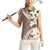 Aloha Hawaii Festive Women Sleeveless Polo Shirt Frangipani Lace Classic - Beige