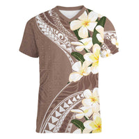 Aloha Hawaii Festive Women V-Neck T-Shirt Frangipani Lace Classic - Beige