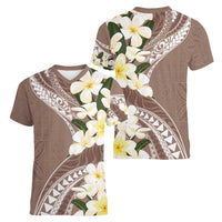 Aloha Hawaii Festive Women V-Neck T-Shirt Frangipani Lace Classic - Beige