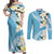 Aloha Hawaii Festive Couples Matching Off Shoulder Maxi Dress and Long Sleeve Button Shirt Frangipani Lace Classic - Turquoise