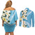Aloha Hawaii Festive Couples Matching Off Shoulder Short Dress and Long Sleeve Button Shirt Frangipani Lace Classic - Turquoise