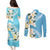 Aloha Hawaii Festive Couples Matching Puletasi and Long Sleeve Button Shirt Frangipani Lace Classic - Turquoise