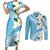 Aloha Hawaii Festive Couples Matching Short Sleeve Bodycon Dress and Long Sleeve Button Shirt Frangipani Lace Classic - Turquoise
