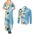 Aloha Hawaii Festive Couples Matching Summer Maxi Dress and Long Sleeve Button Shirt Frangipani Lace Classic - Turquoise